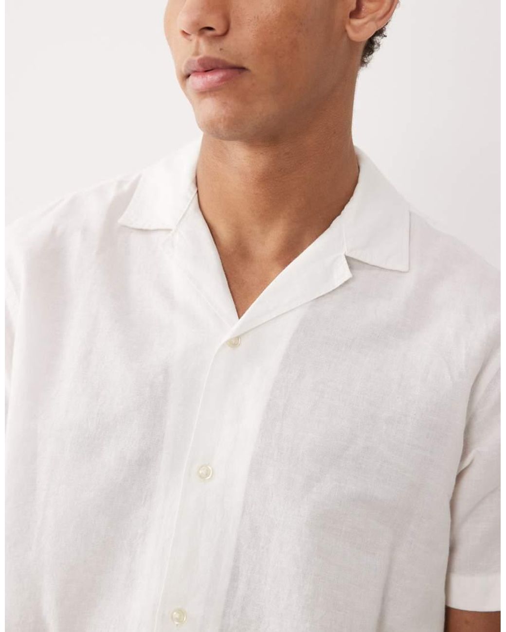 JJ Rebel White Linen-blend Short Sleeve Shirt for men