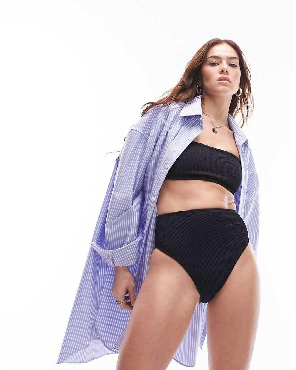 TOPSHOP Black Mix And Match Crinkle Bandeau Bikini Top