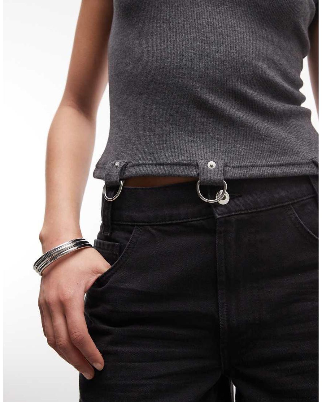 The Ragged Priest Gray Baby Tee With Buckles