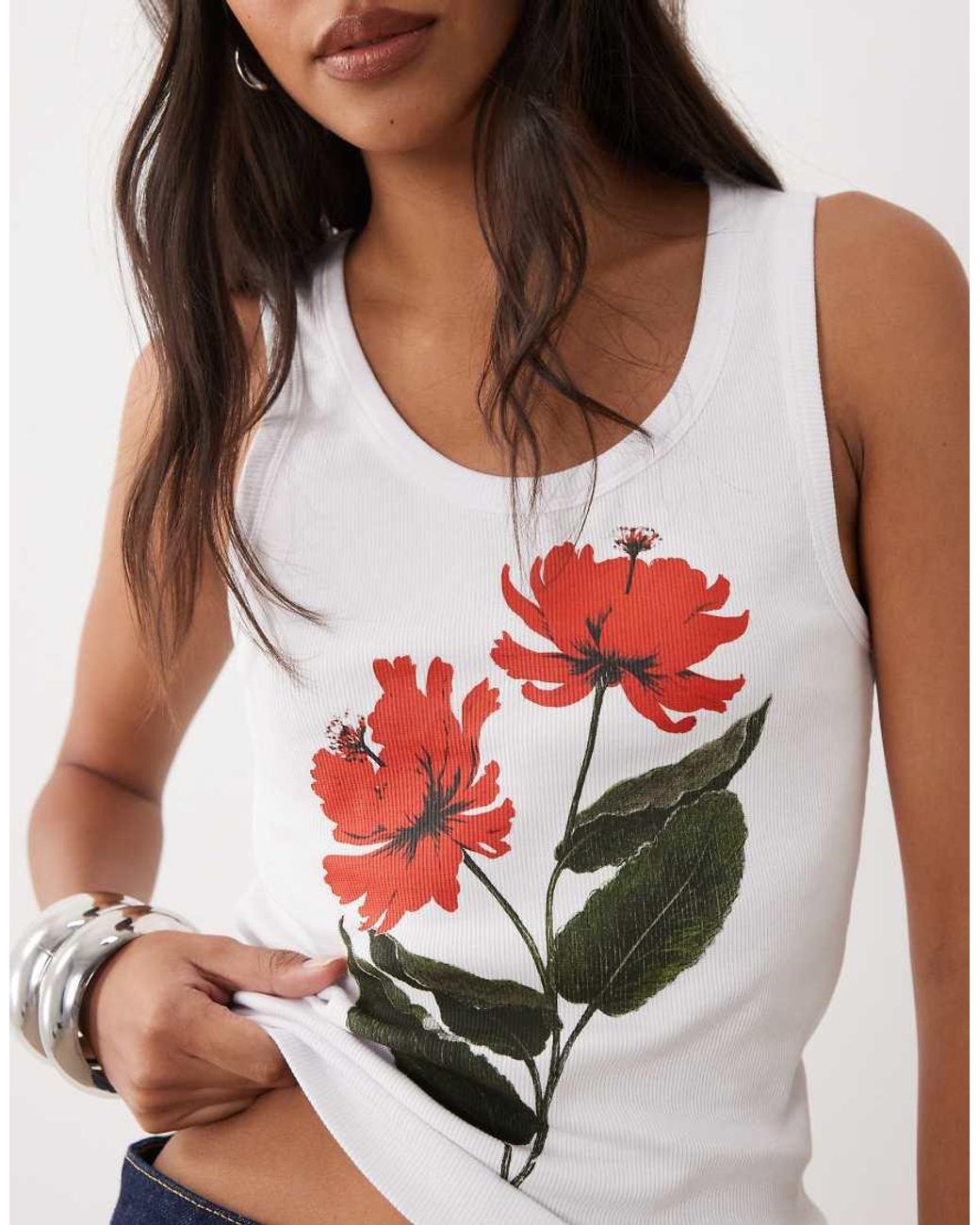 ASOS White Scoop Neck Vest With Flower Graphic