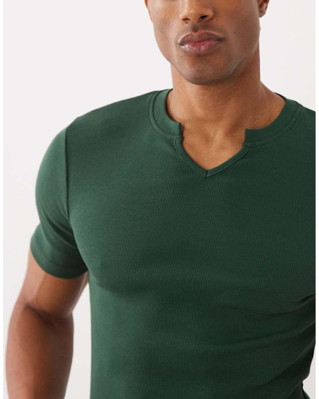 ASOS Green Muscle Fit T-shirt With Notch Neck for men