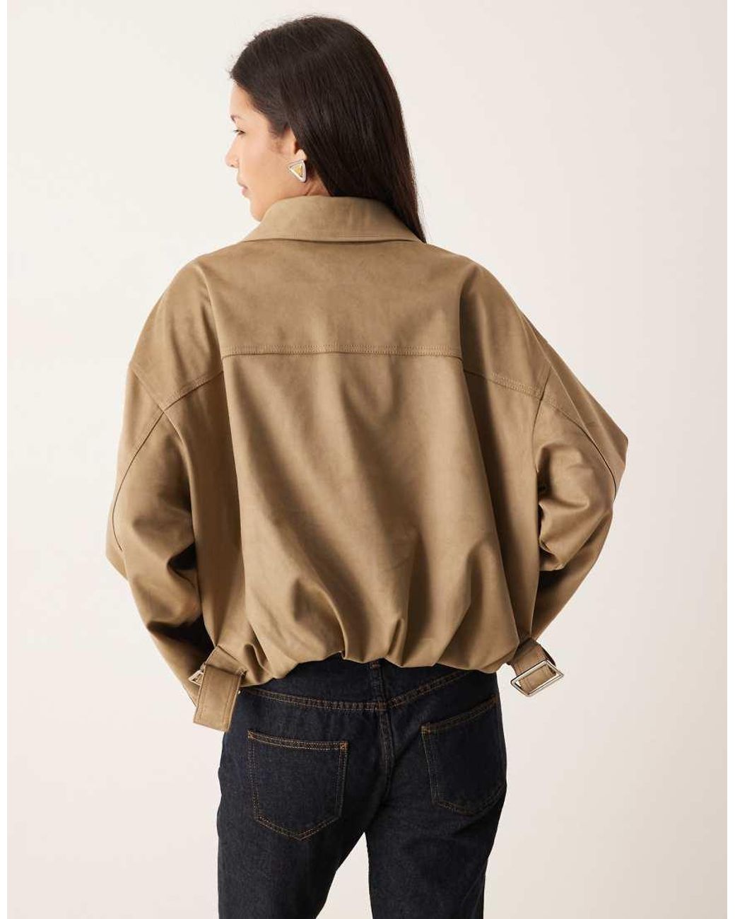 Gina Tricot Natural Faux Suede High Neck Jacket