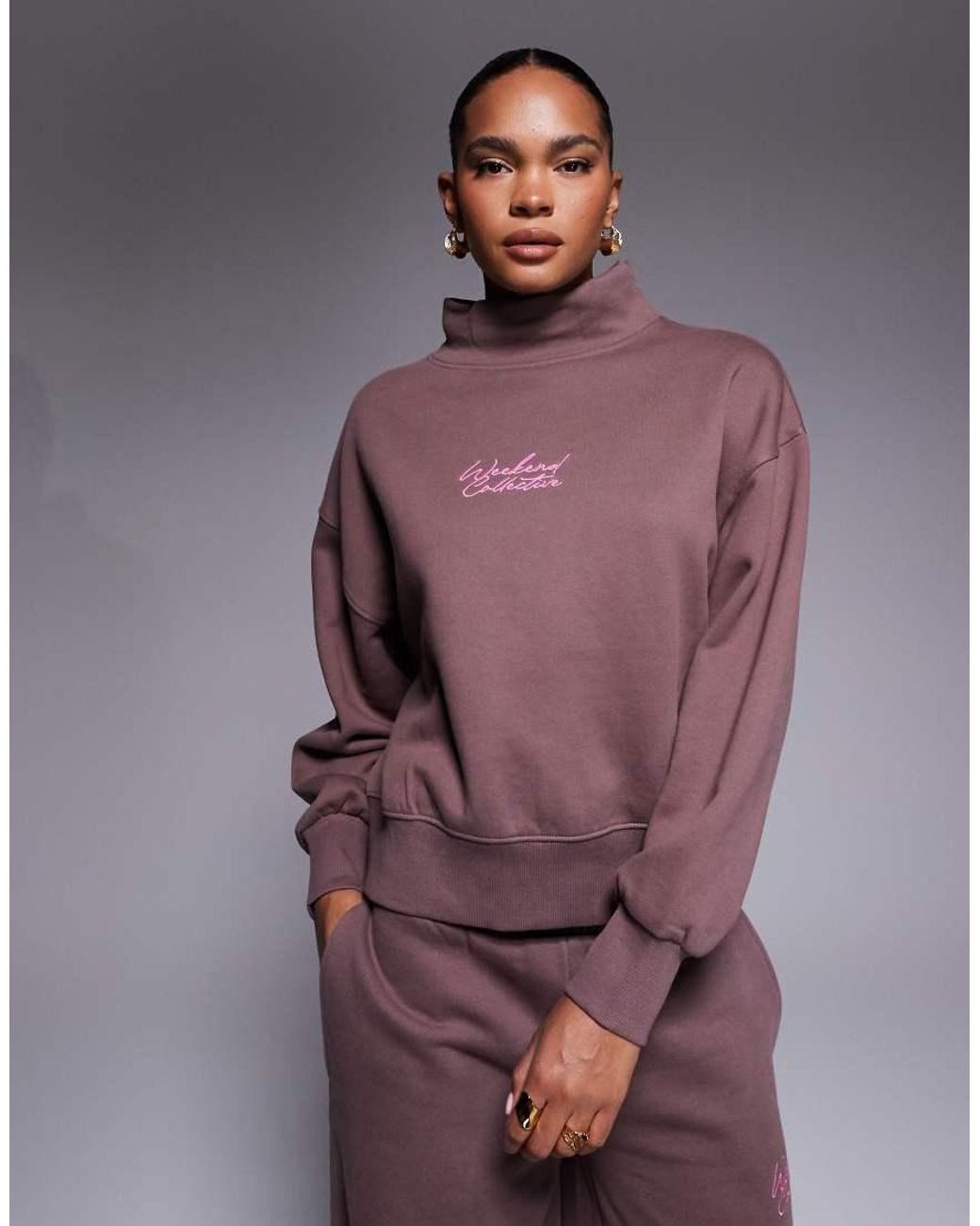 ASOS Purple Weekend Collective Heavyweight Funnel Neck Sweat With Scribble Embroidery