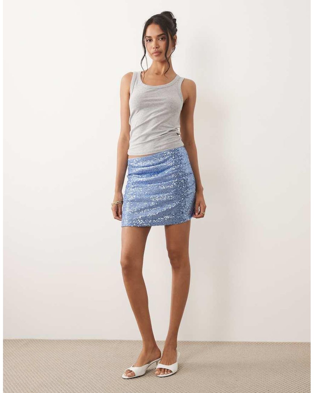 ASOS Blue Sequin Draped Mini Skirt