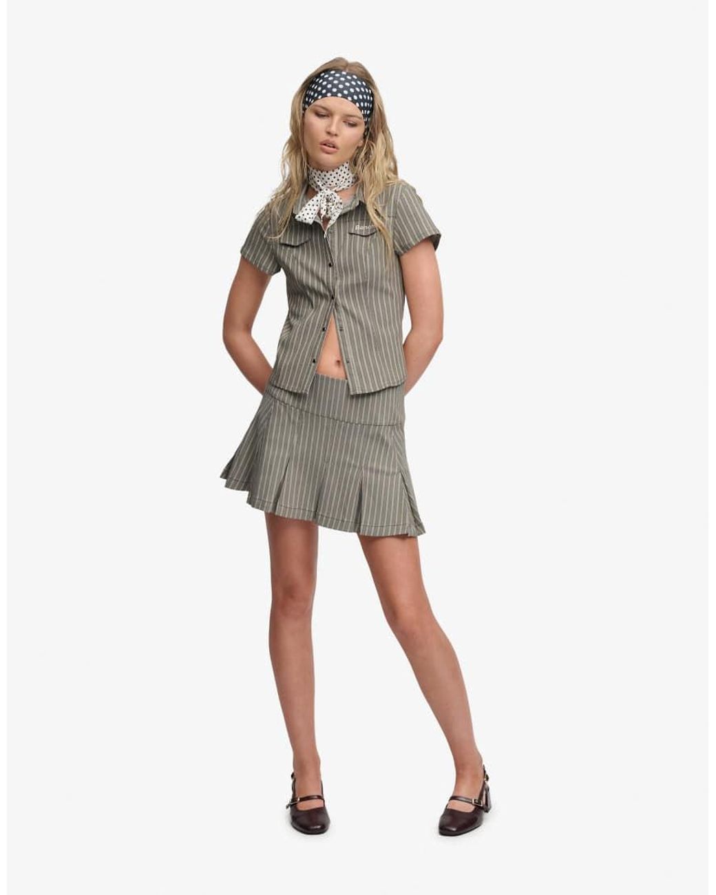 Bench x Superdry & Co White Logo Pleated Stripe Mini Skirt