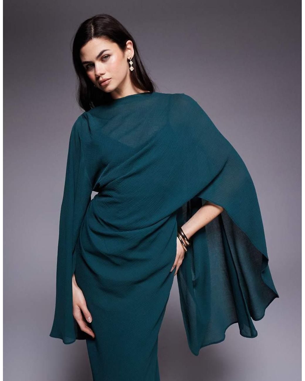 ASOS Blue Kimono Sleeve Cape Detail Draped Midaxi Dress With Open Back