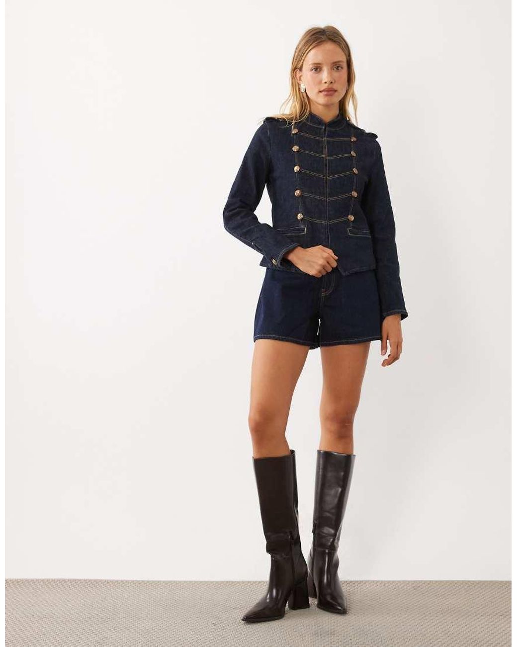 Mango Blue High Neck Denim Utility Jacket