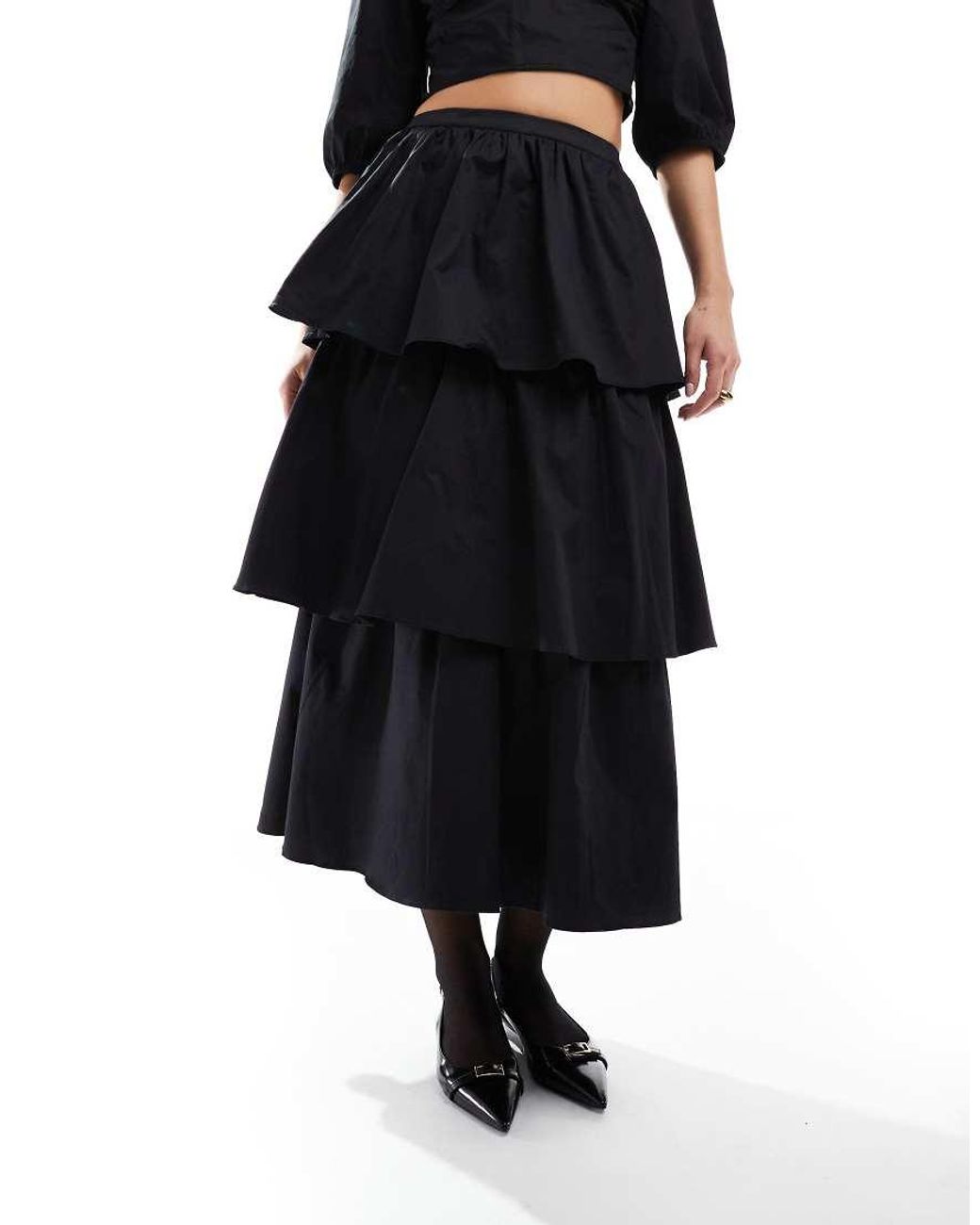 Glamorous White Tiered Midi Skirt