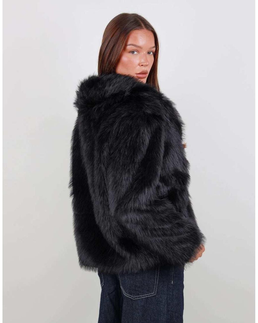 SIMMI Blue Oversized Faux Fur Coat