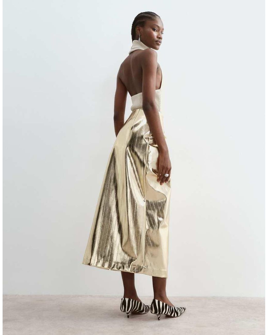 ARRANGE Natural Metallic Hitched Side Midi Skirt