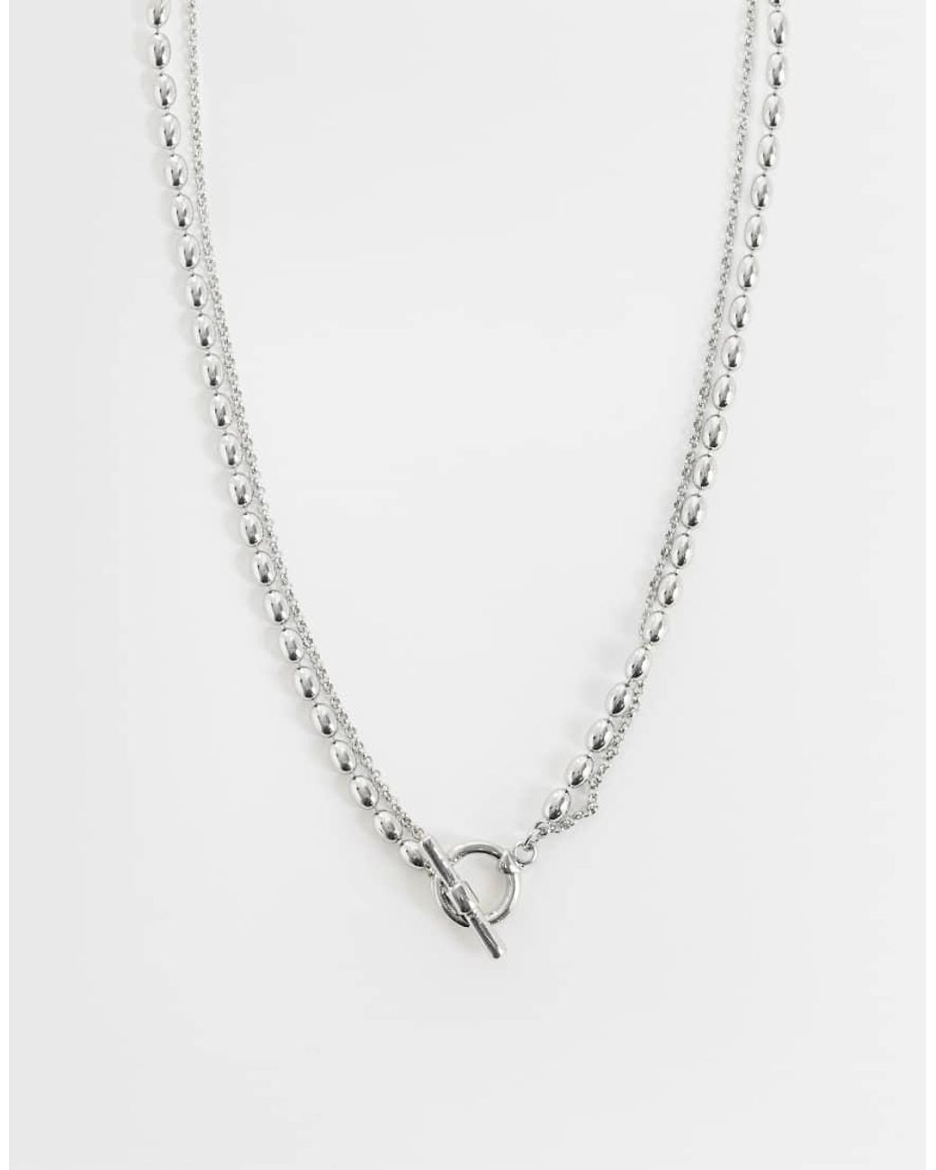 Reclaimed Vintage Blue T-Bar Necklace With Rice Ball Chain for men