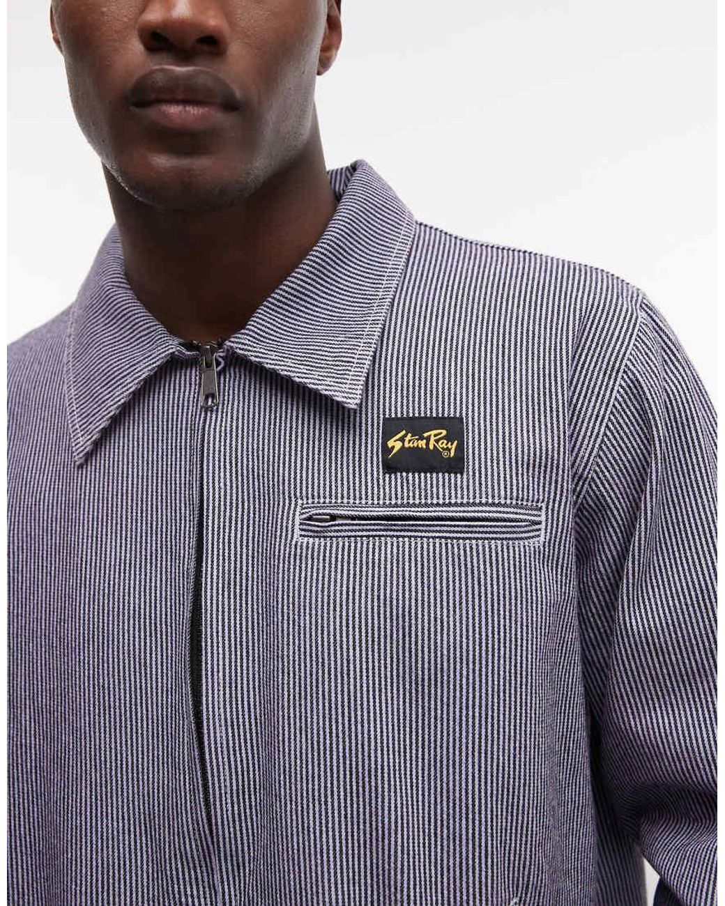 Stan Ray White Denim Zip Through Hickory Stripe Gas Jacket for men