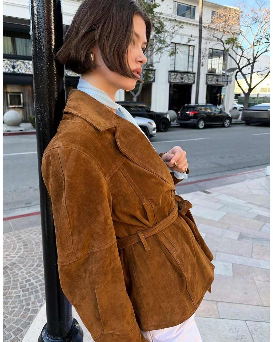 Bershka Blue Suede Jacket With Belt