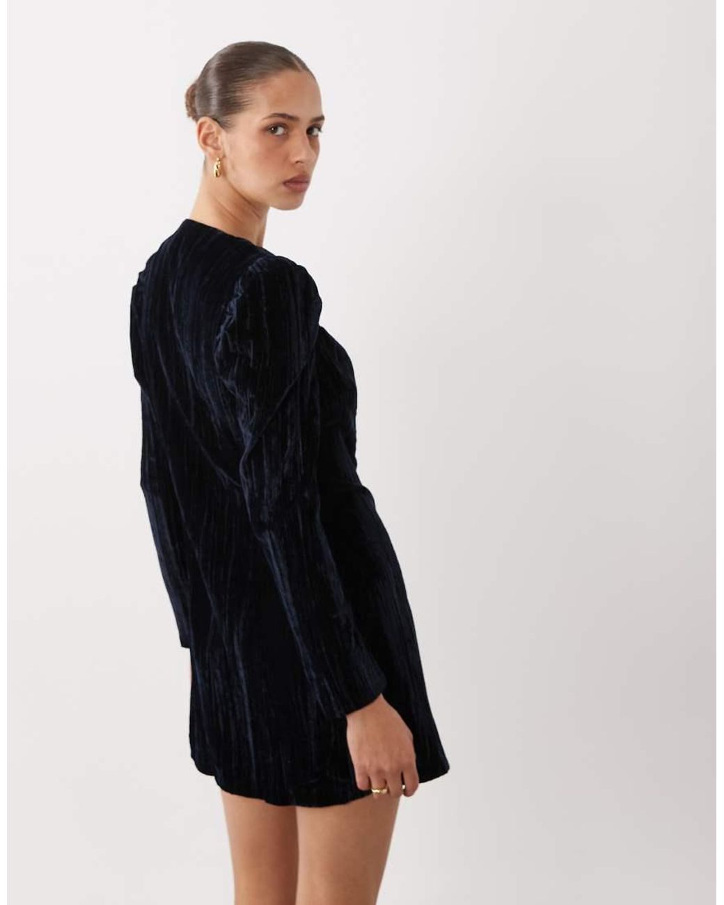 ASOS Black Crew Neck Button Through Velvet Mini Dress