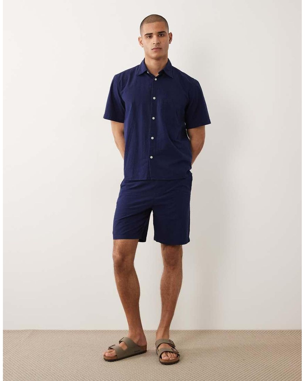 SELECTED Blue Co-ord Seersucker Shorts for men
