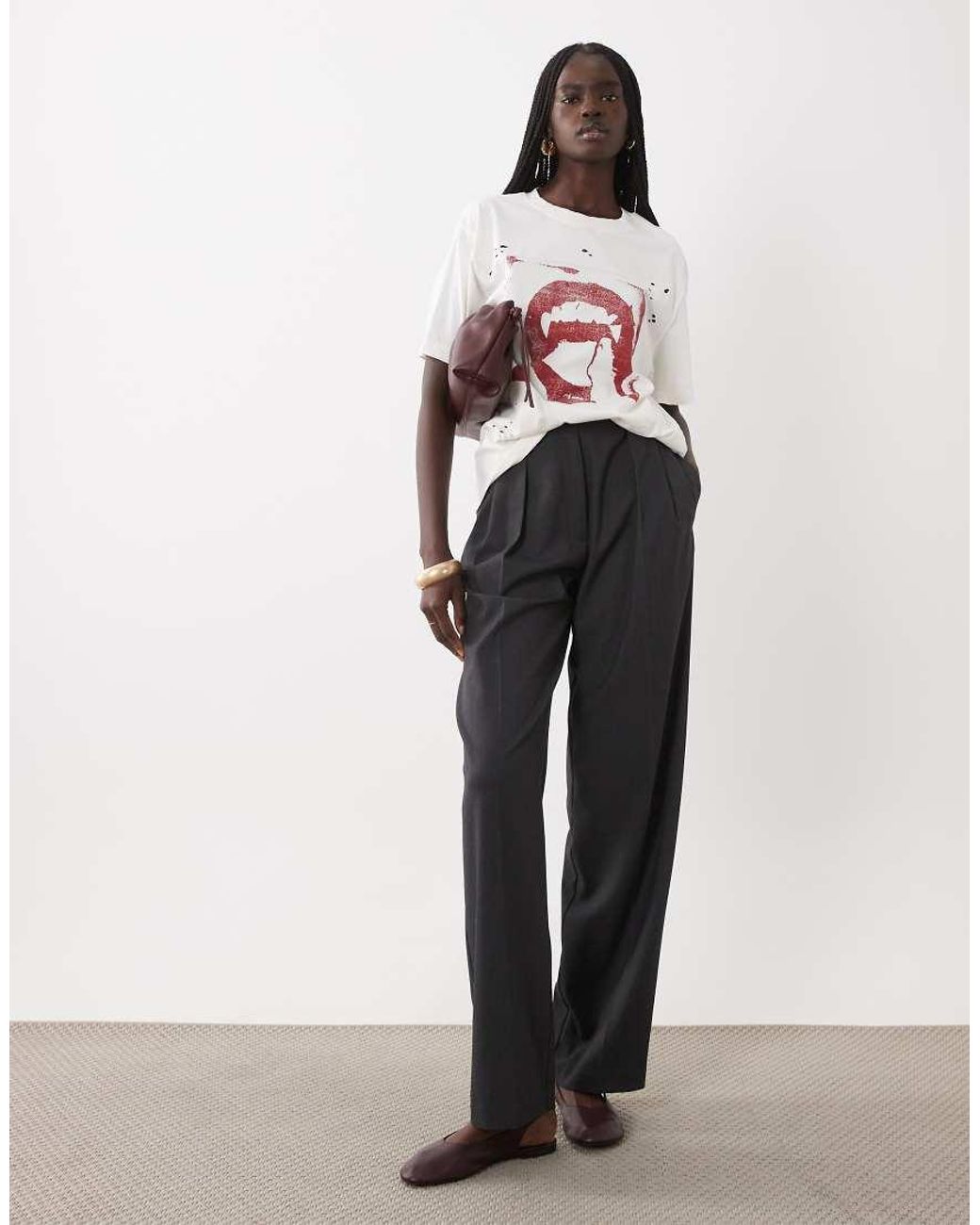 ASOS White Short Sleeve Oversized With Teeth Graphic Top