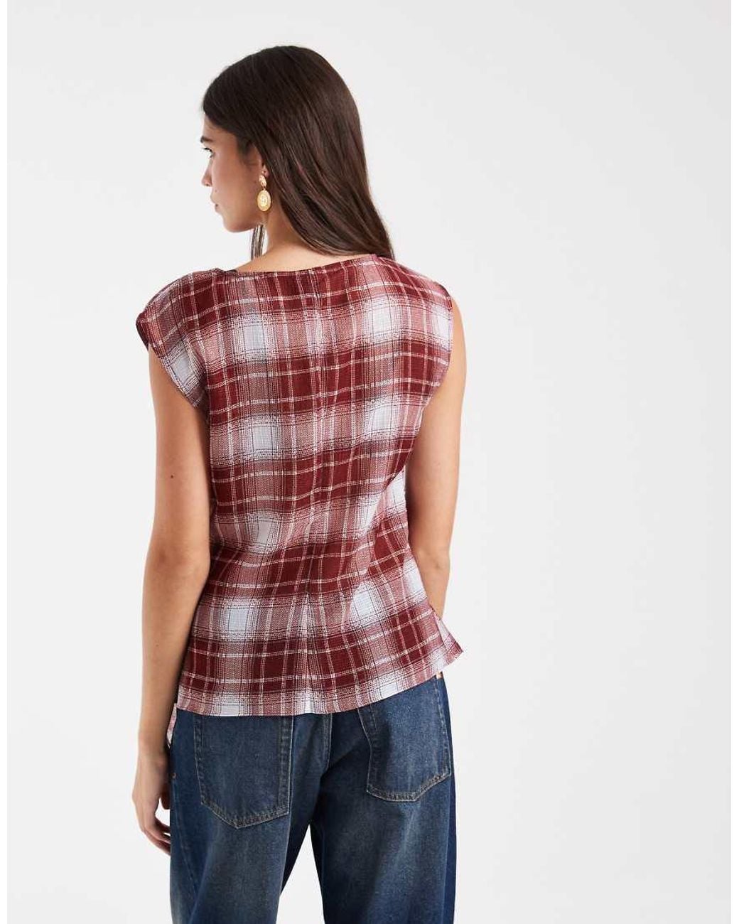 Vero Moda Red Knot-detail Sleeveless Asymmetric Top