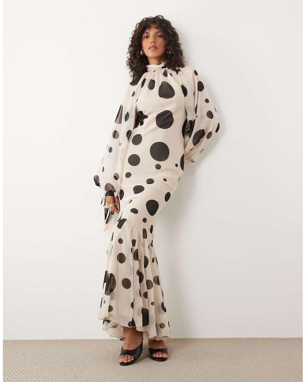 ASOS White High Neck Chiffon Maxi Dress With Godet Hem