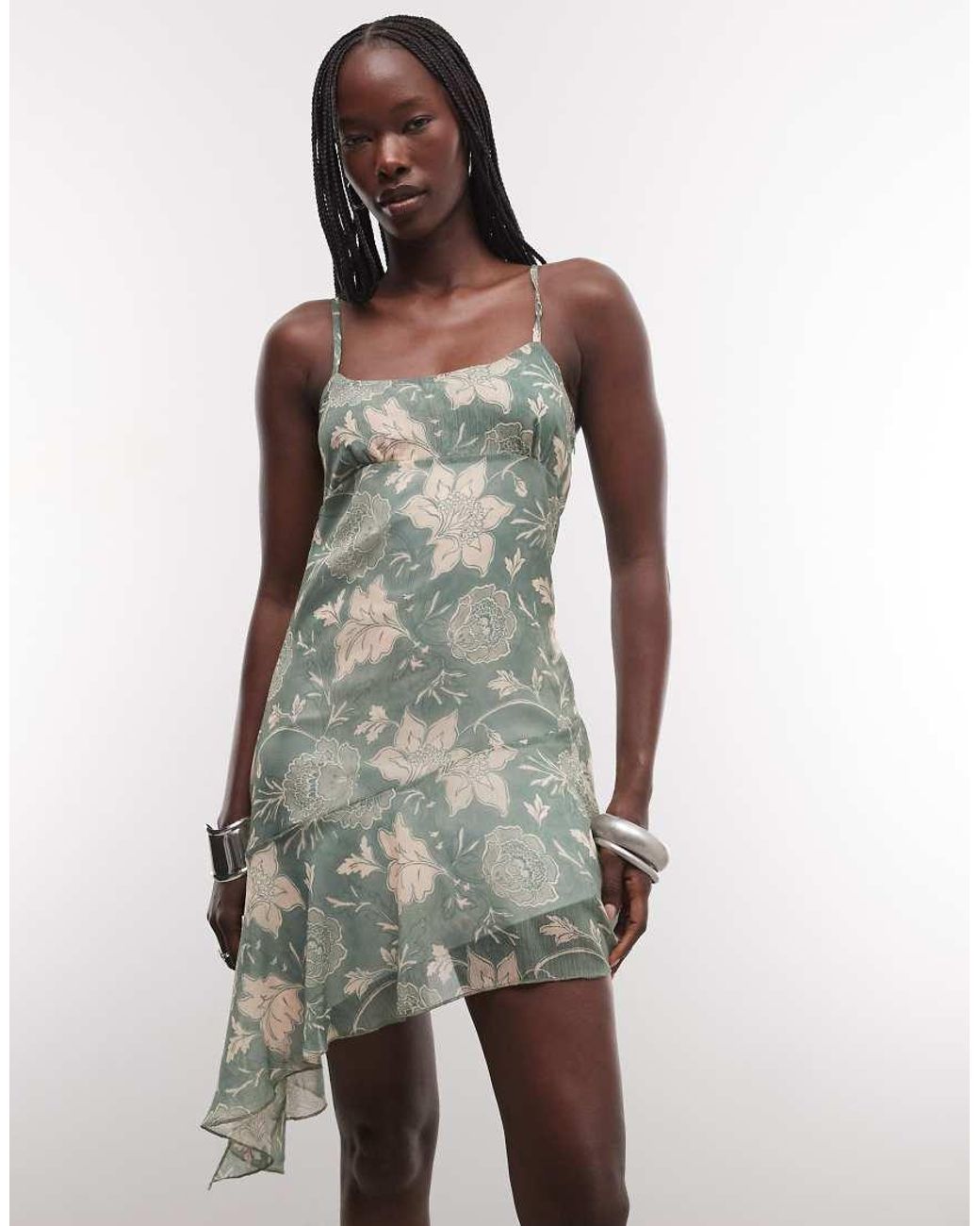 Reclaimed Vintage Natural Chiffon Asymmetric Hem Cami Dress