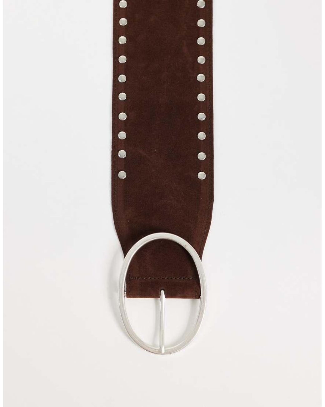 Pieces Brown Faux Suede Wide Studded Belt