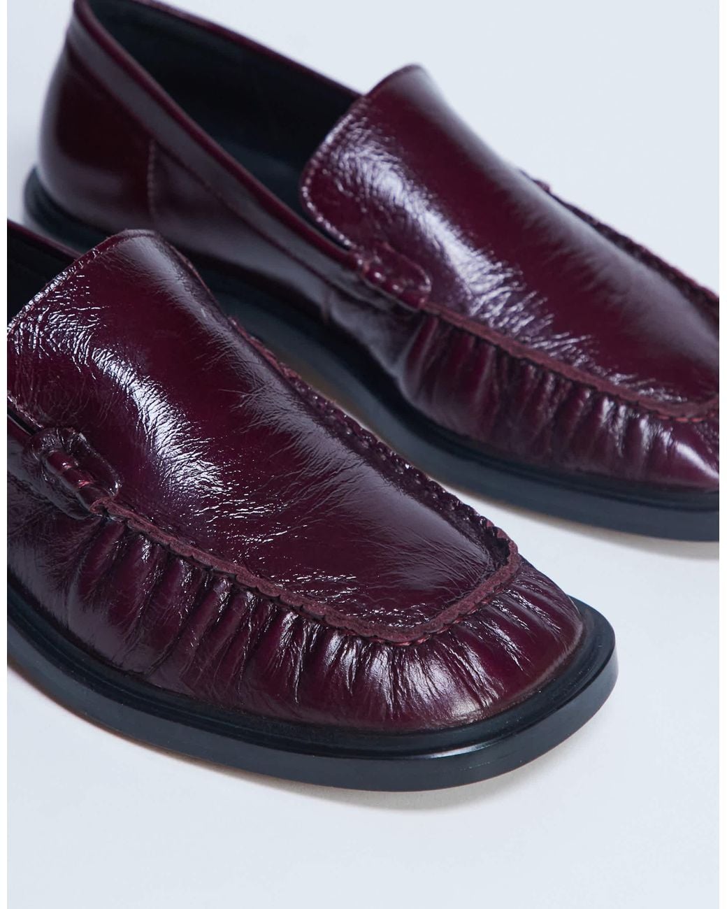 TOPSHOP Premium Clover Real Leather Loafers With Ruched Detail in Blue |  Lyst