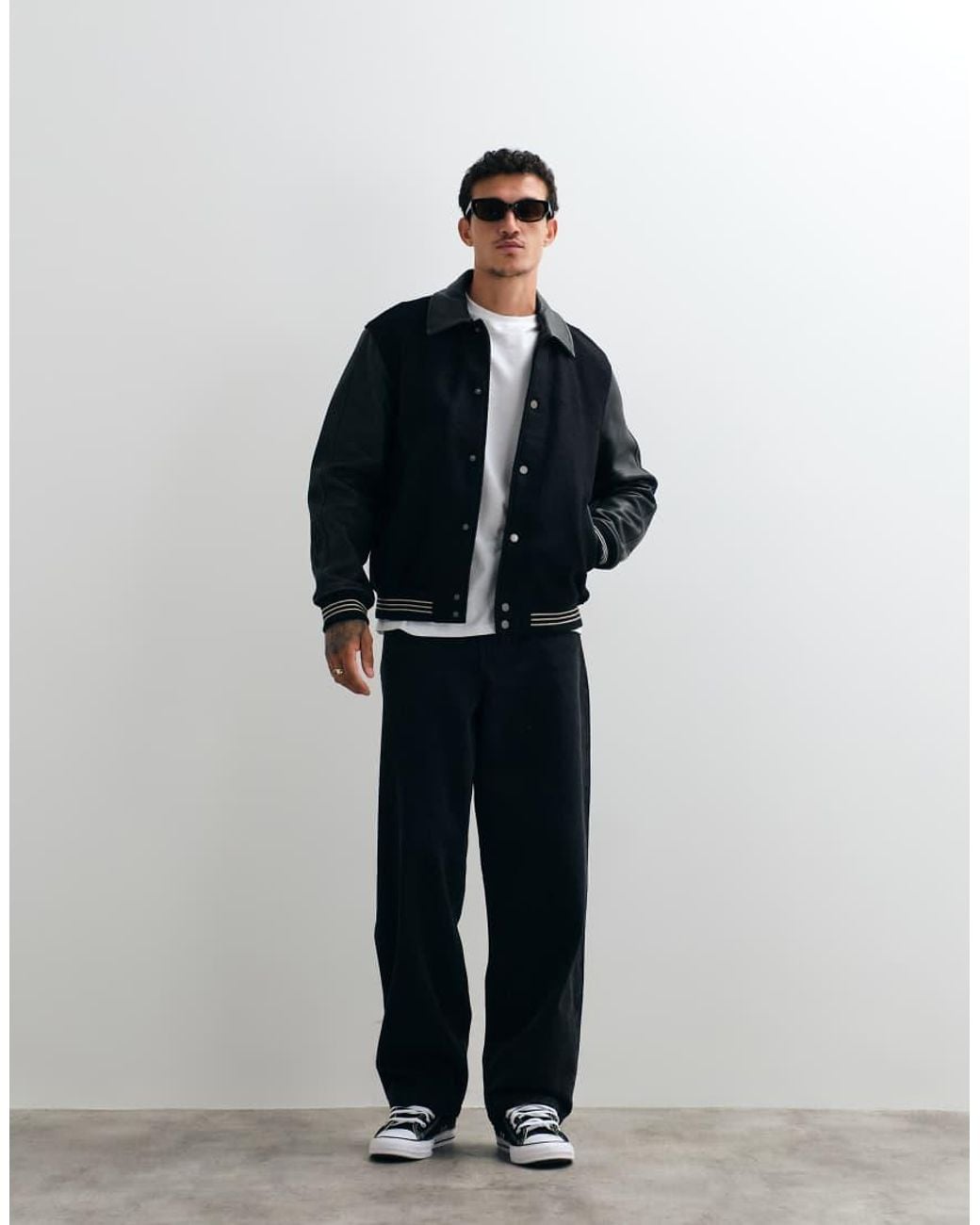 AllSaints Blue Vanson Wool Leather Varsity Bomber Jacket for men