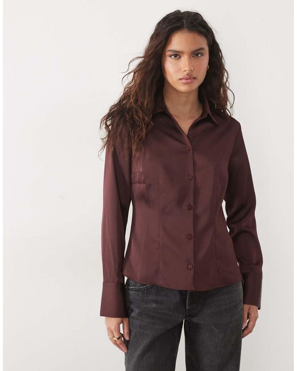 New Look Purple Waisted Satin Shirt