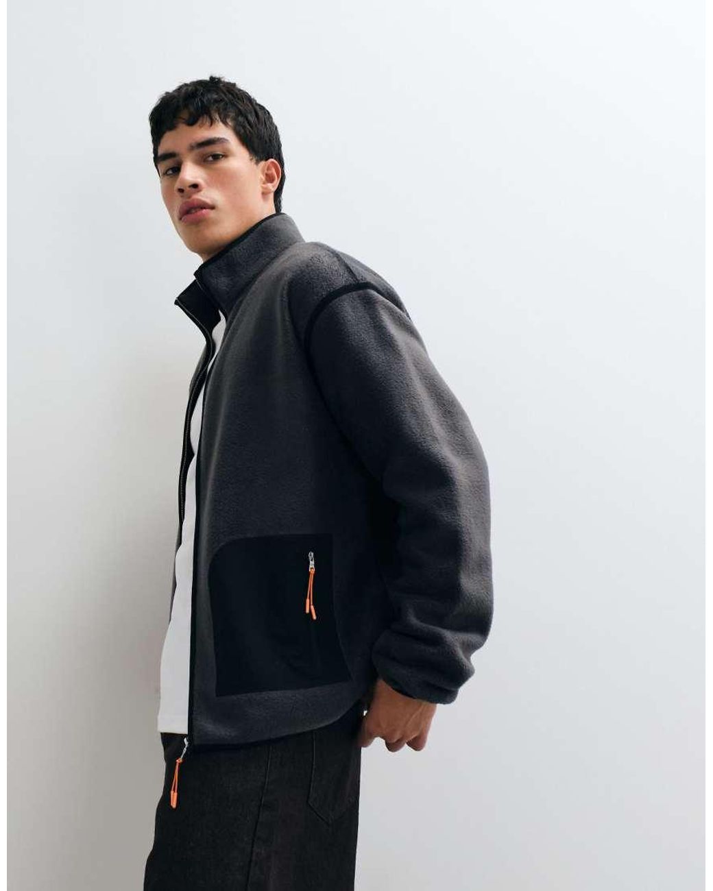 ASOS Blue Relaxed Zip Through Fleece With Nylon Pockets for men