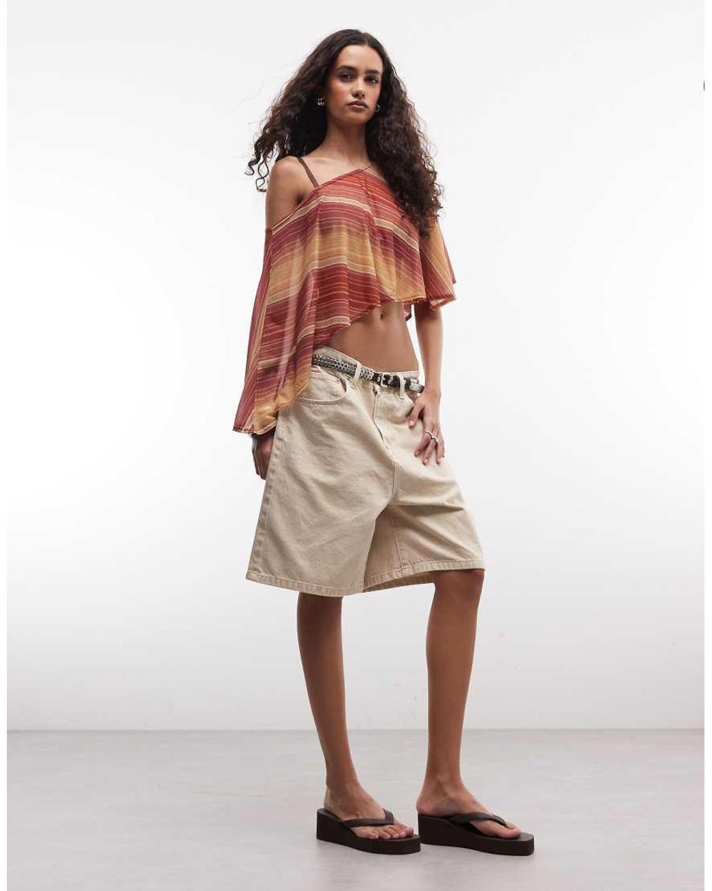 Reclaimed Vintage Multicolor Striped Sheer Cape Top