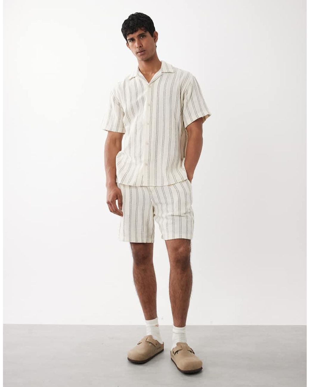 Jack & Jones White Stripe Textured Shirt for men
