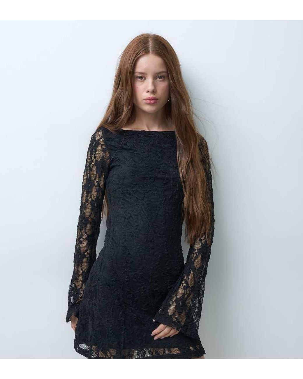 Only Petite Black Lace Long Sleeve Mini Dress