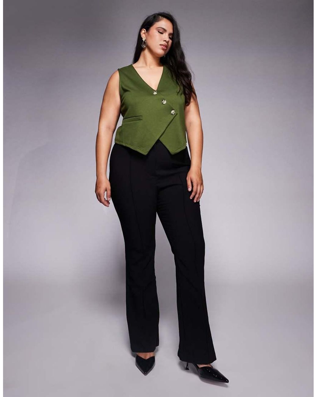 ASOS Green Asos Design Curve Jersey Twill Asymmetric Vest Top