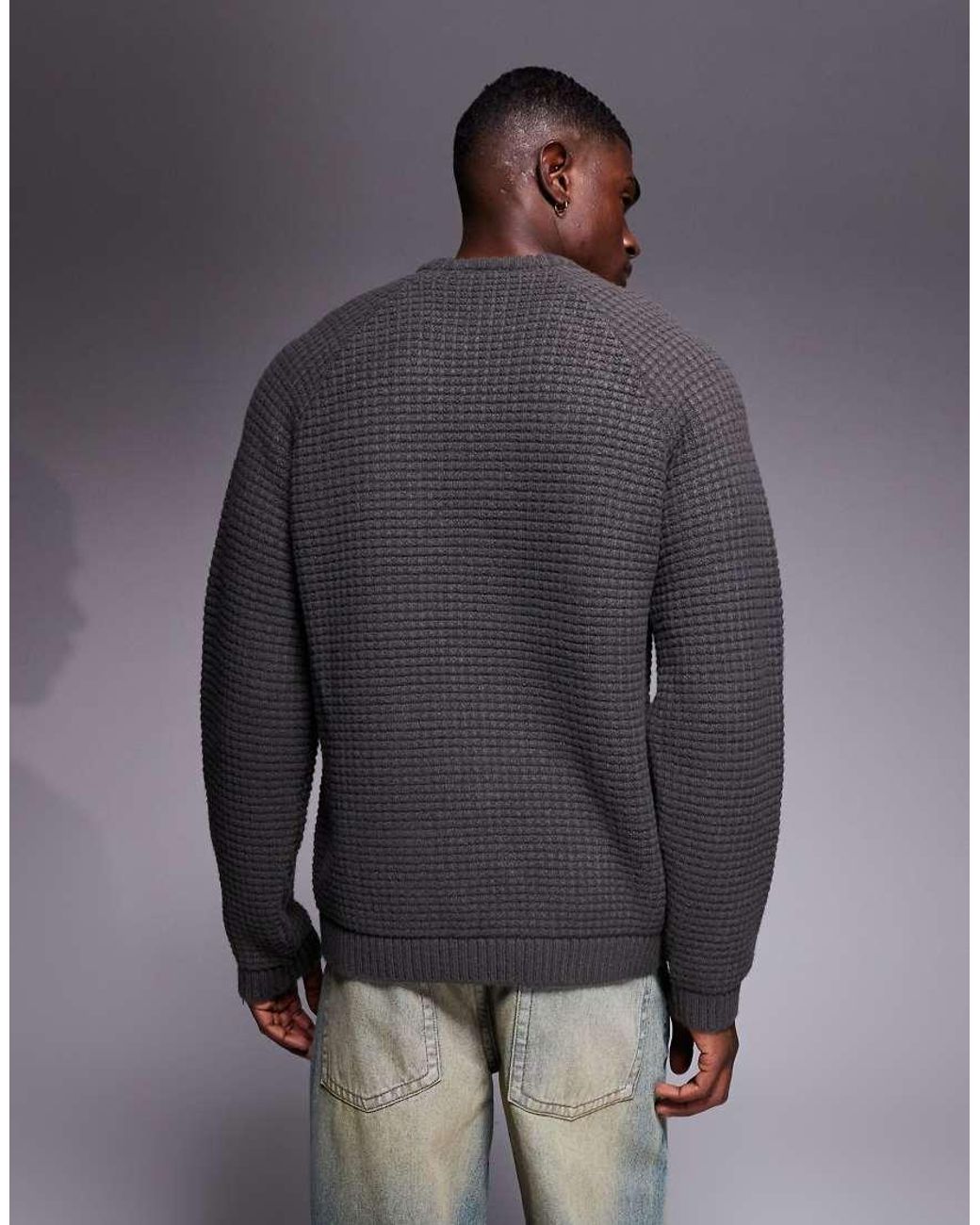 ASOS Gray Oversized Knitted Textured Jumper for men