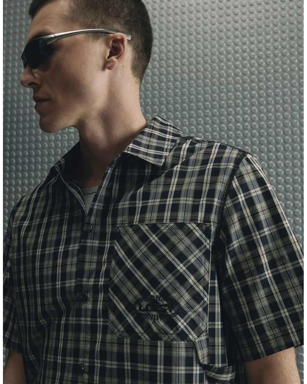 River Island Gray Boxy Fit Cotton Check Legacy Shirt for men