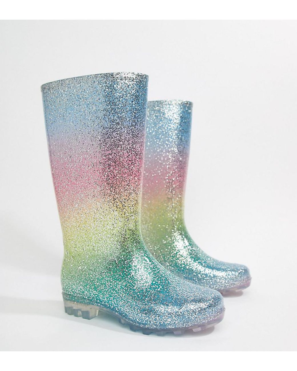 frugtbart Souvenir websted ASOS Gransta Wide Fit Rainbow Glitter Wellies | Lyst