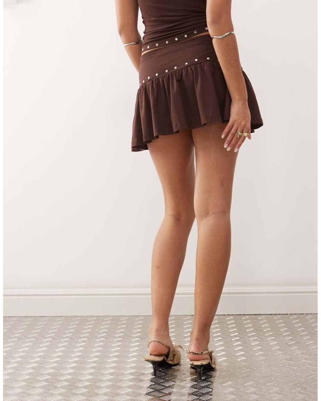 Motel Natural Nefety Stud Detail Slinky Mini Skirt
