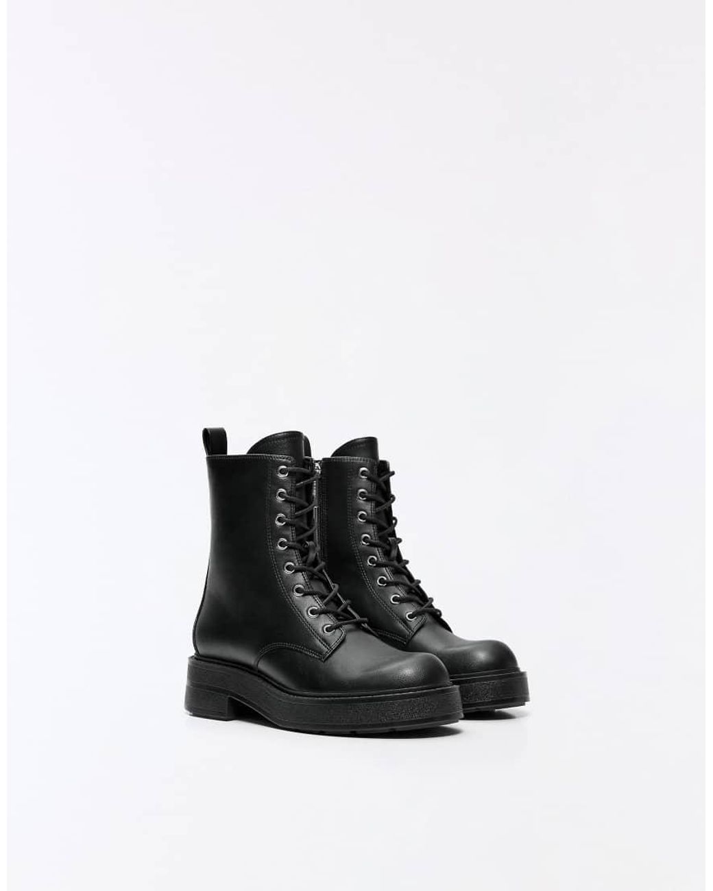 Bershka Black Lace-Up Ankle Boots