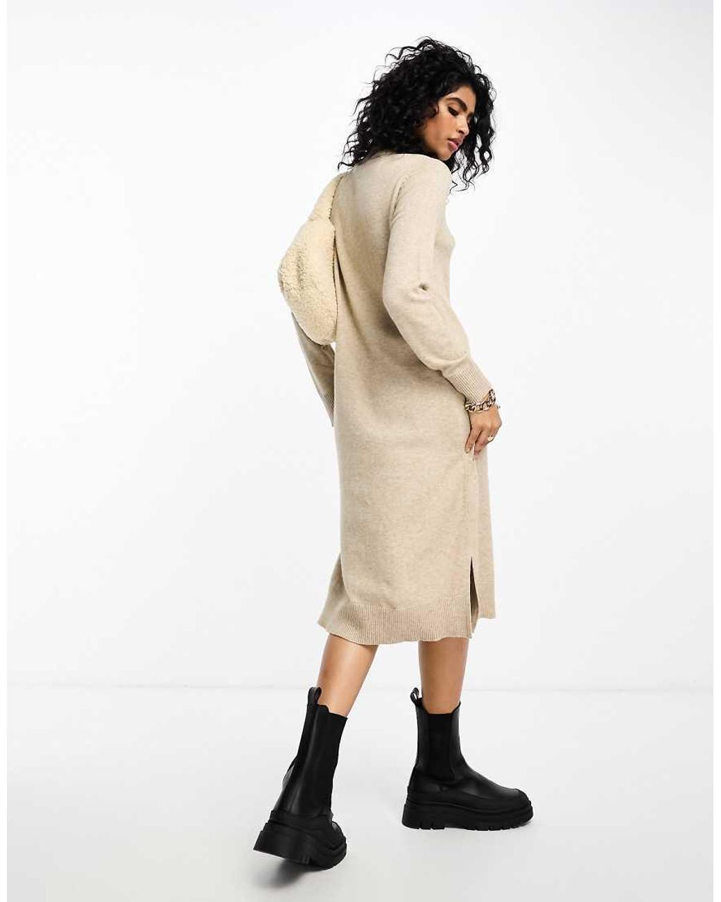 Vila White High Neck Knitted Midi Jumper Dress
