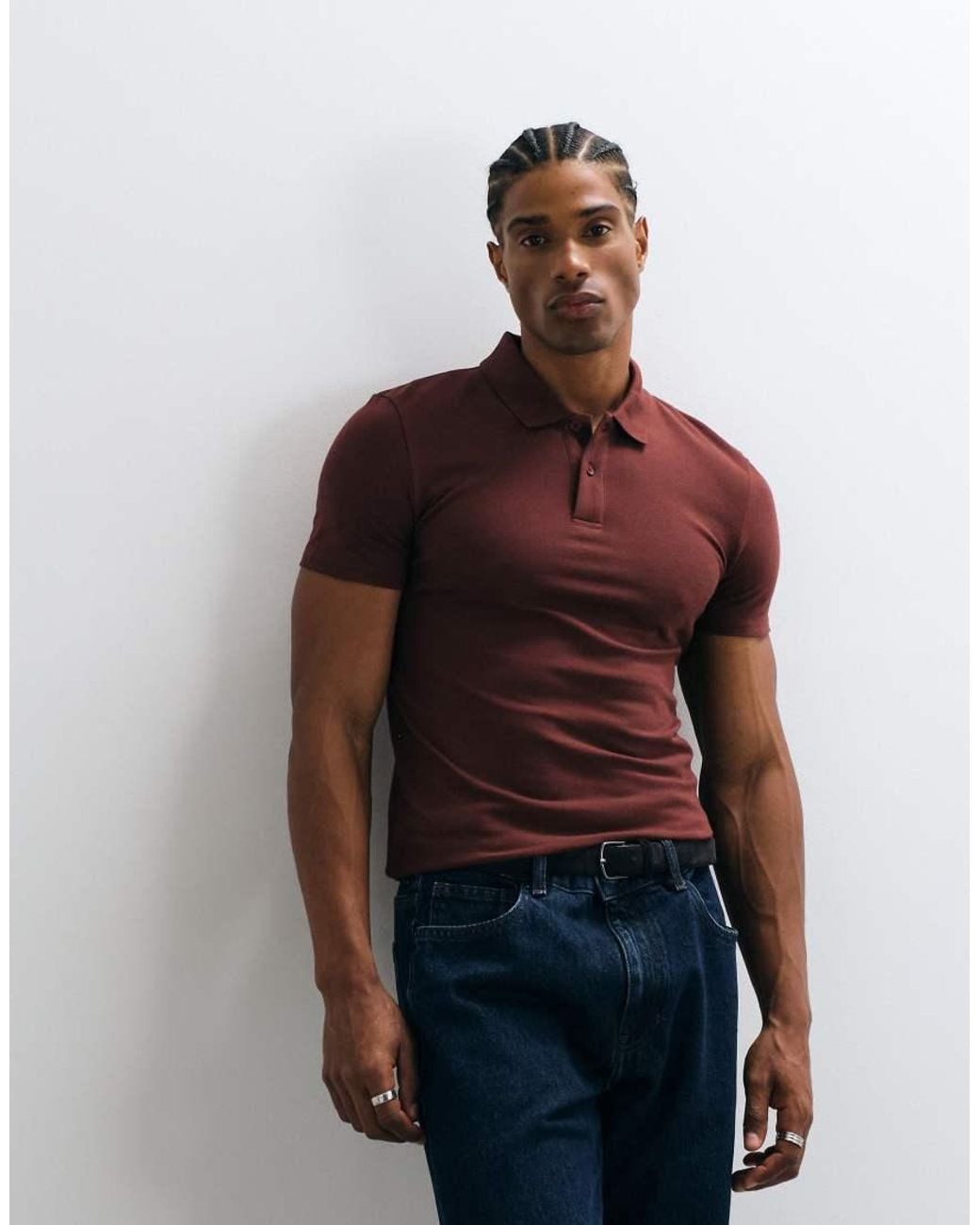ASOS Brown Essentials Slim Fit Polos for men