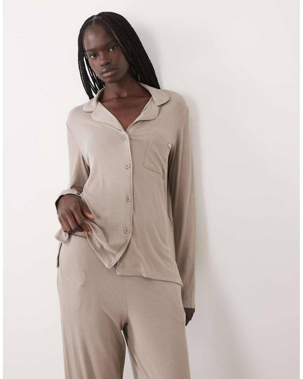 DKNY Natural Long Sleep Ribbed Pyjama Set