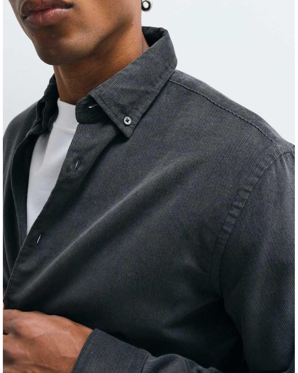 SELECTED Blue Regular Fit Corduroy Shirt With Buttonned Collar for men