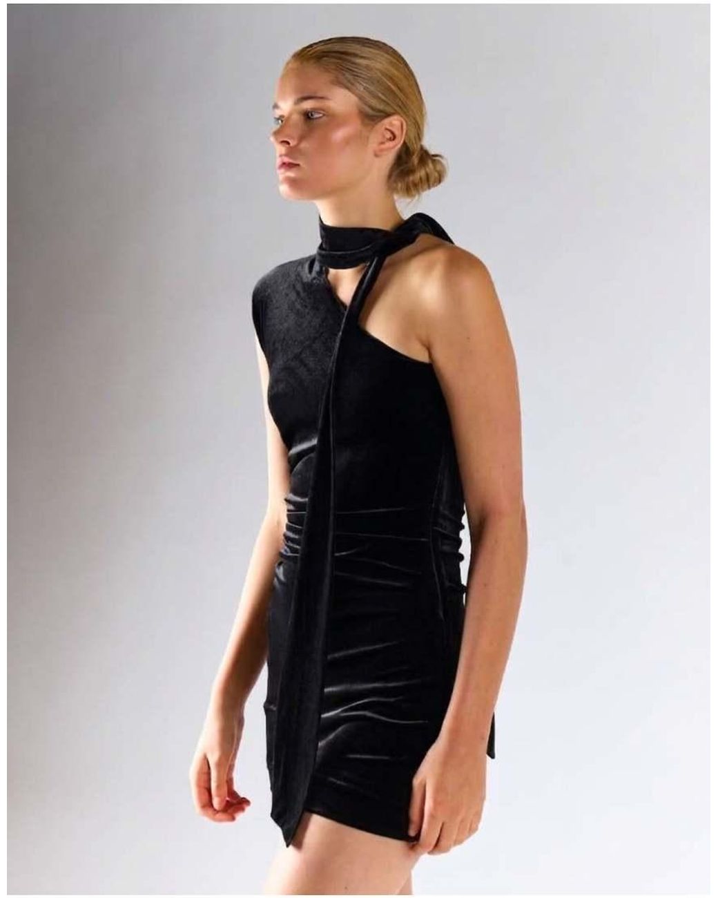 Glamorous Blue One-Shoulder Mini Dress With Neck-Tie