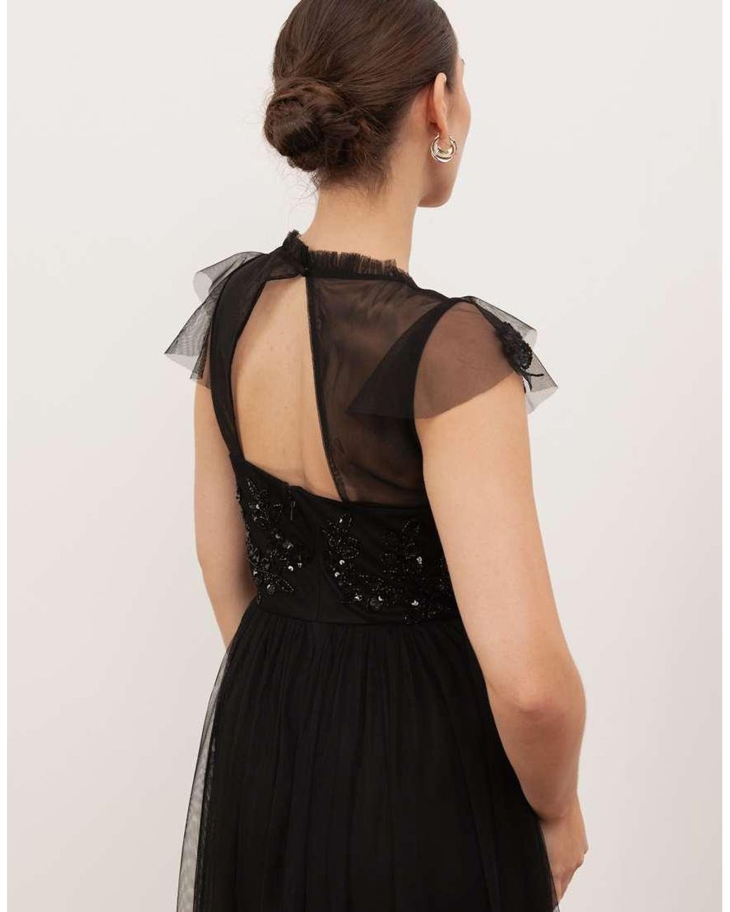 Maya Black Embellished Open Back Maxi Dress