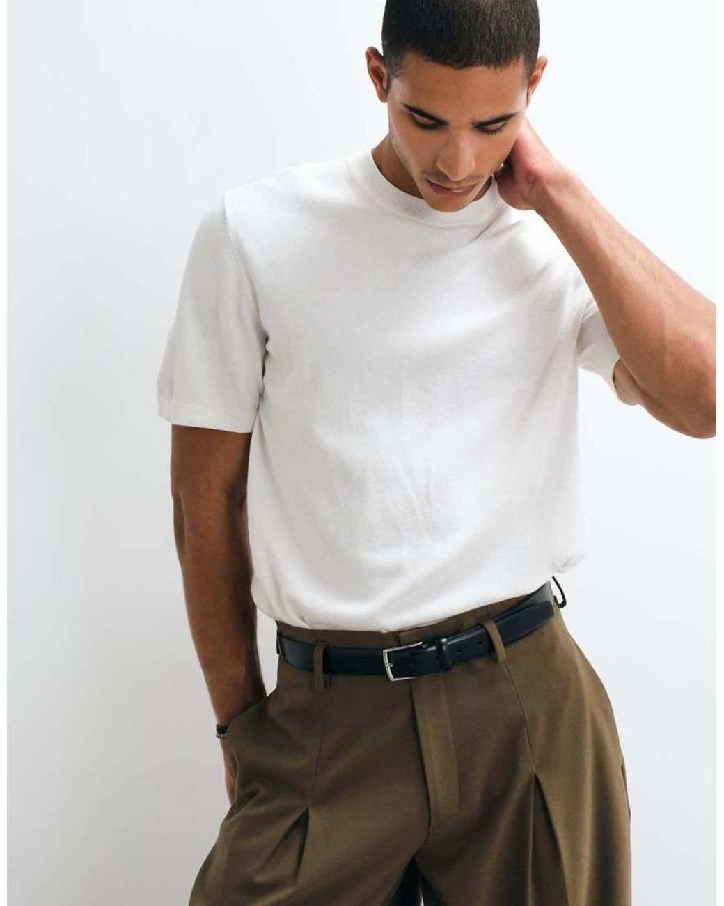 ASOS White Essential Relaxed Fine-knit Crew-neck for men