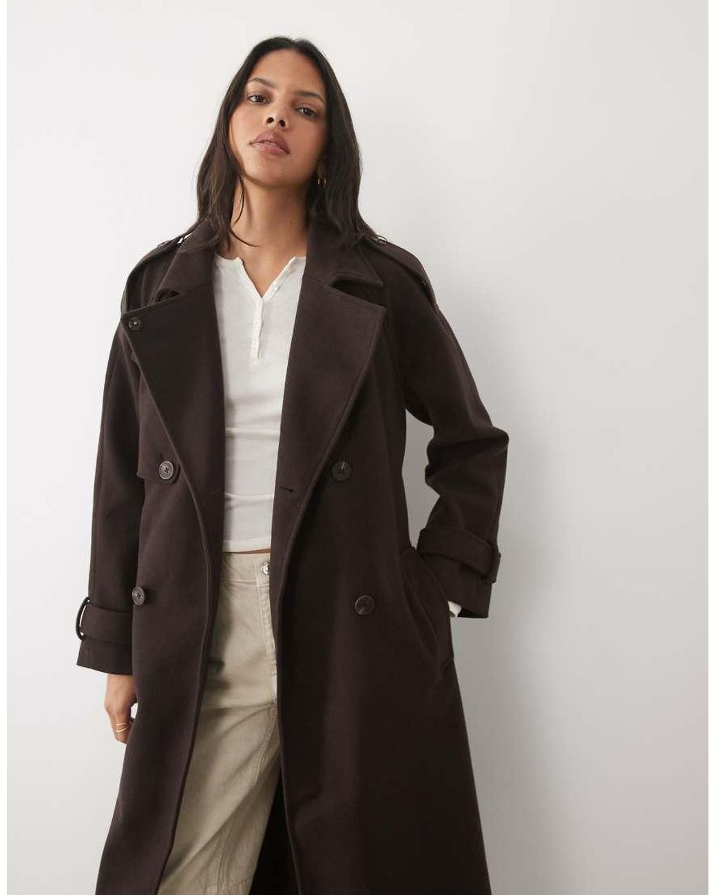 New Look Brown Belted Longline Coat With Funnel Neck