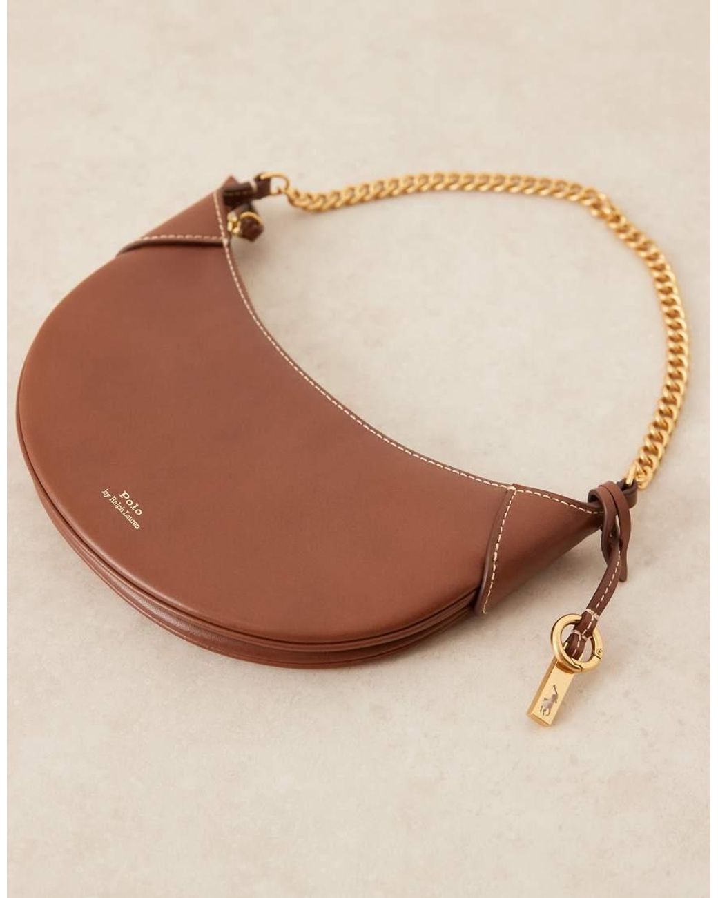 Polo Ralph Lauren Brown Id Mini 100% Leather Crossbody Chain Bag