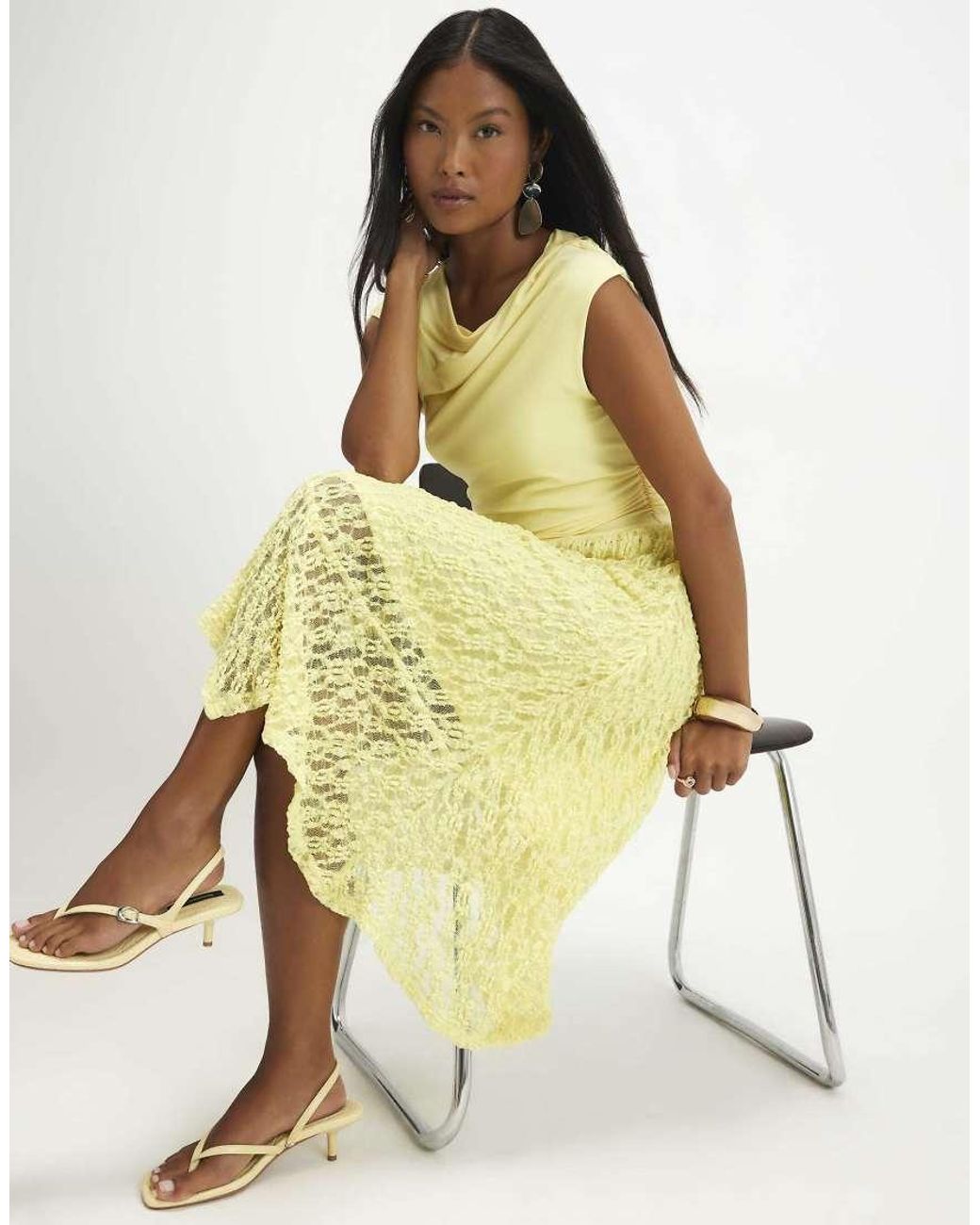 River Island Yellow Lace Hybrid Drape Dress