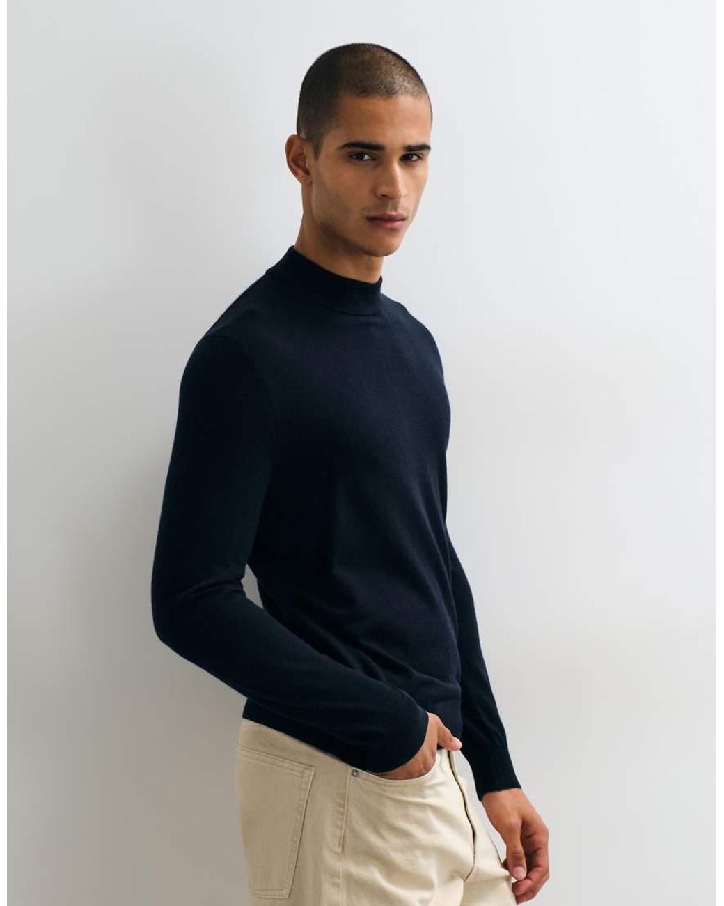 Mango Blue High Neck Knit Sweater for men