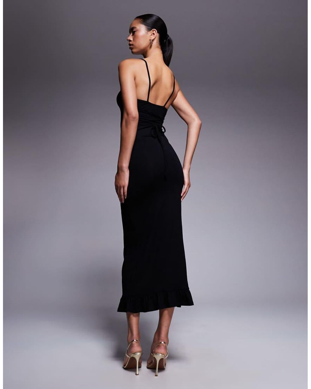 ASOS Blue Lace Up Back Strappy Cami Maxi Dress With Ruffle Hem
