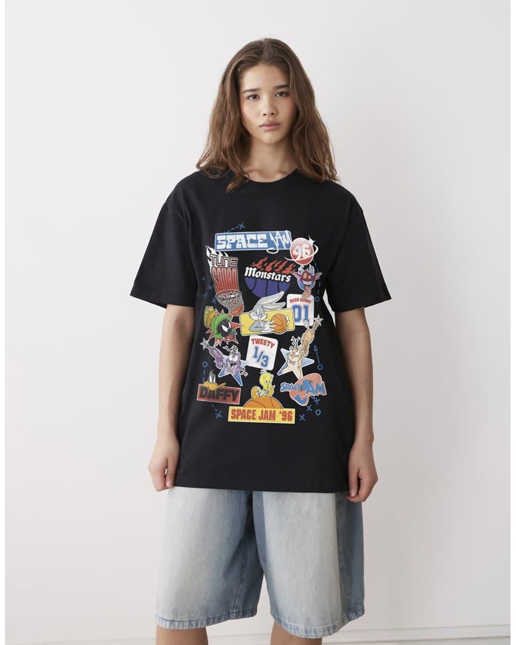 PRNT Blue Space Jam Stickers Relaxed T-Shirt